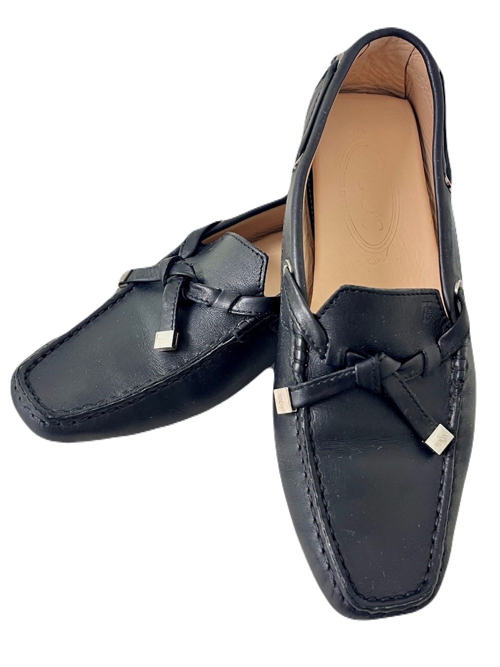 Tod’s Black Leather ‘Gommino’ Flat Bow Driving Flats, Size 7.5
